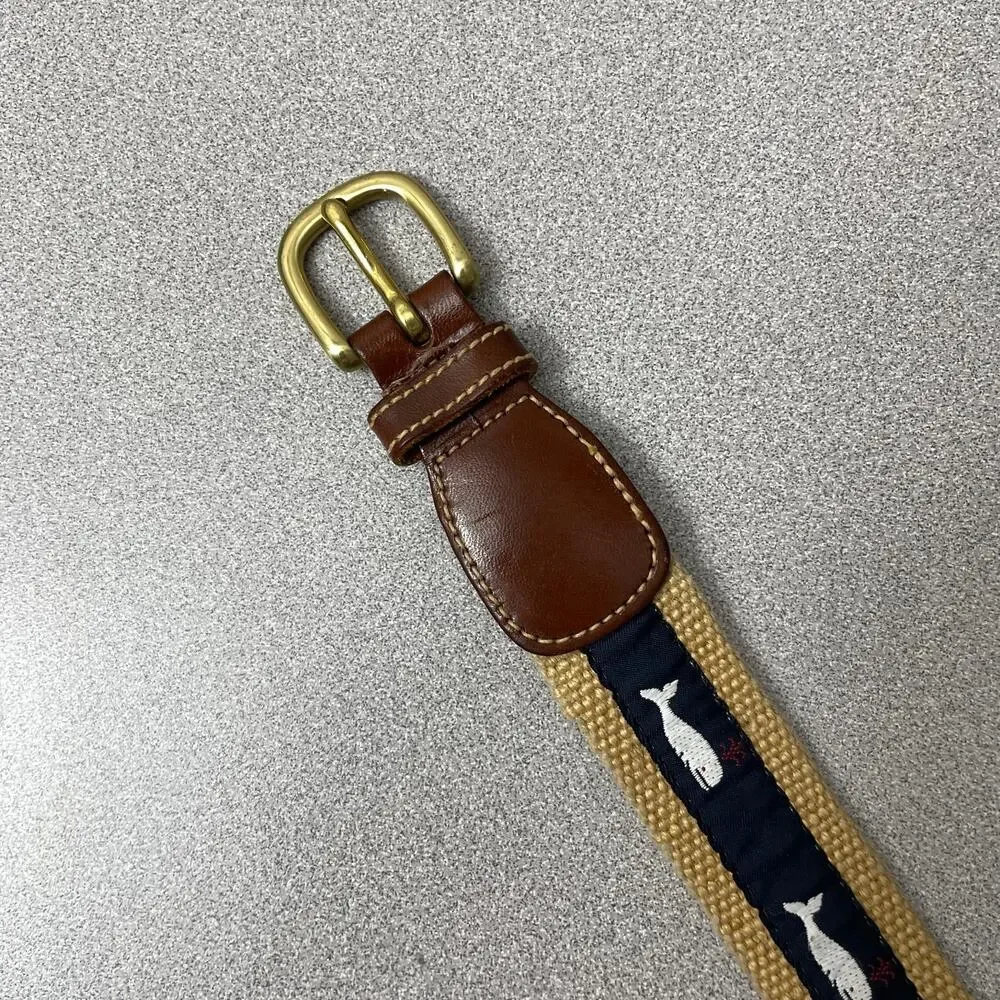 Vintage Dooney & Bourke Whale Belt Size 26 Cotton Leather Brass Buckle 1.25in